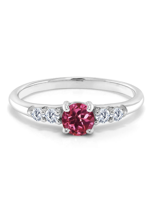 0.65 Ct Round Pink Tourmaline Lab Grown Diamond 925 Sterling Silver Ring B58072