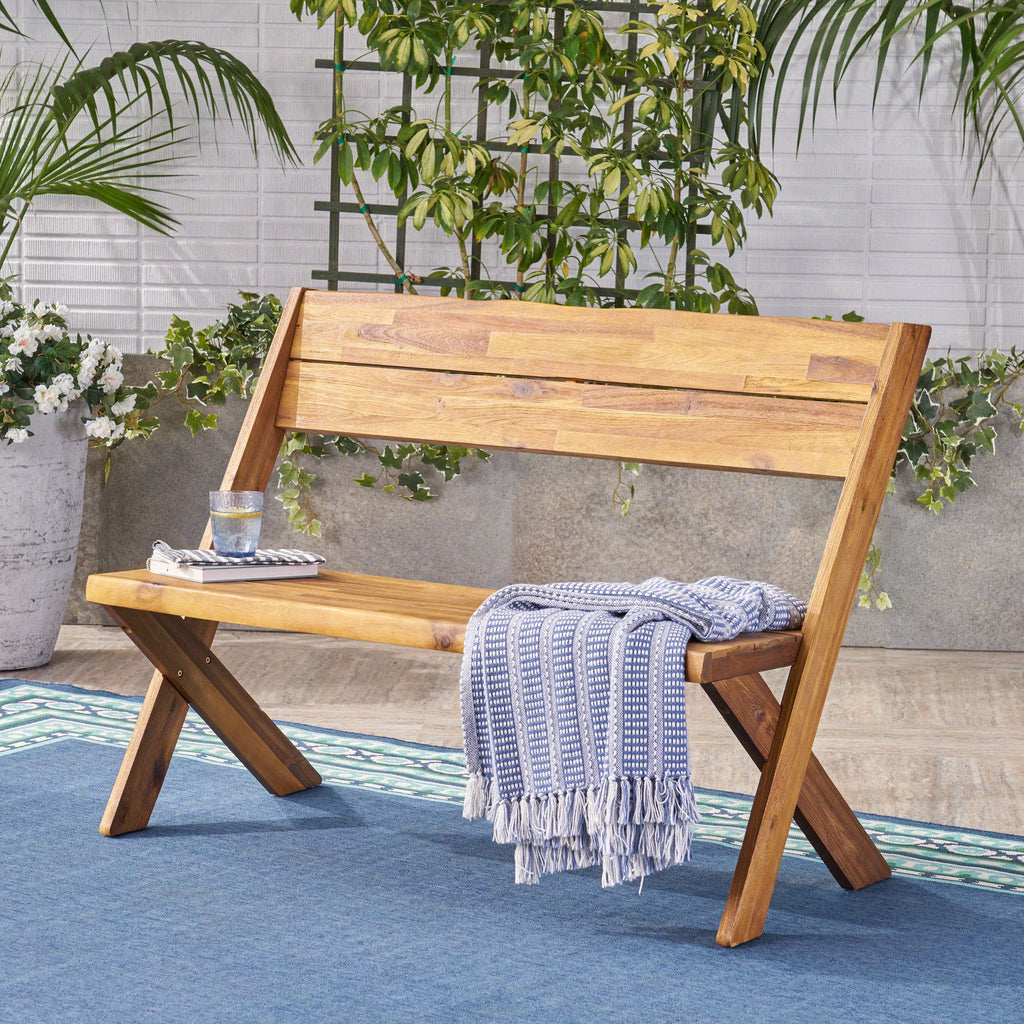 Natural Acacia Wood Outdoor Bench S546968