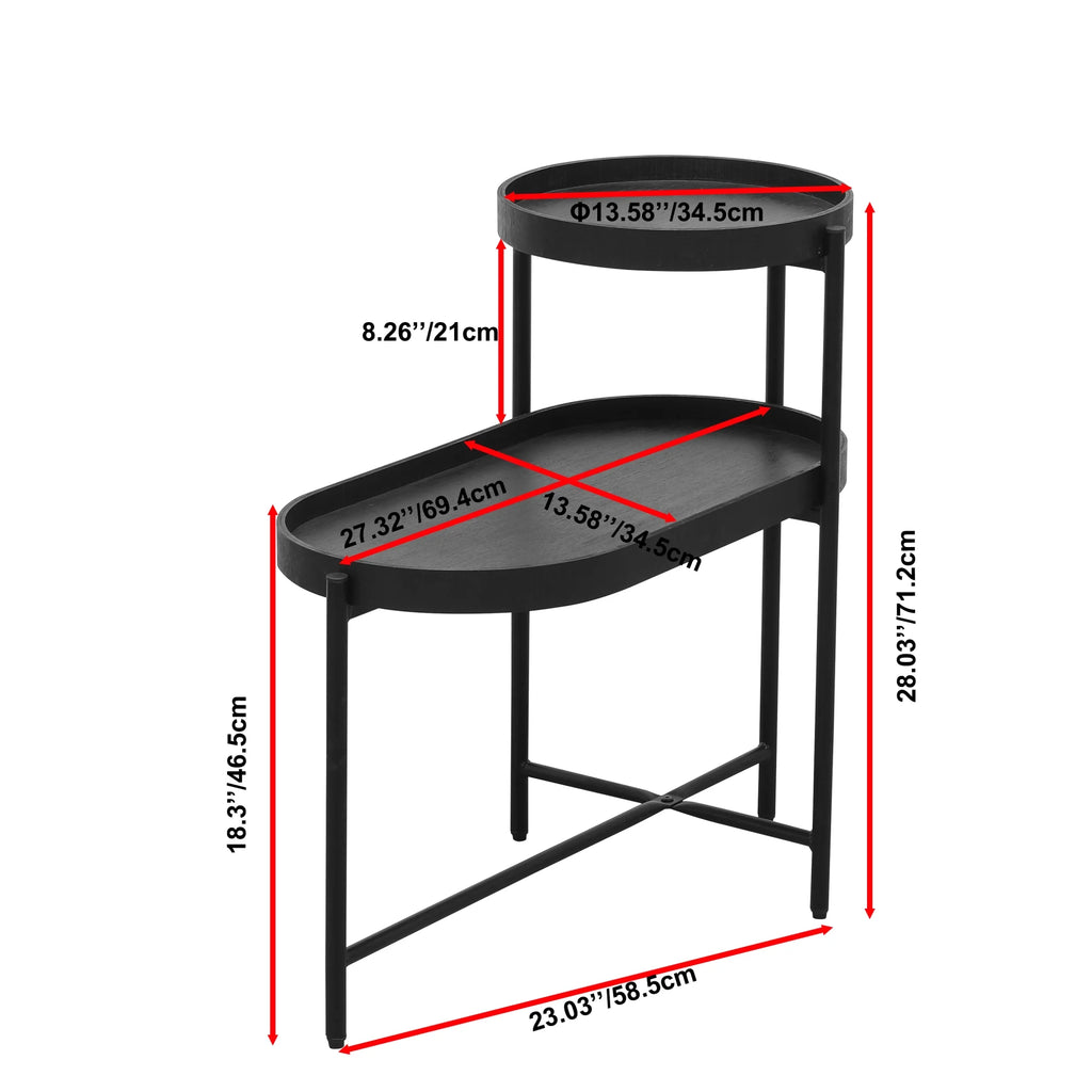 Black 2-Tier Side Table with Storage Y822