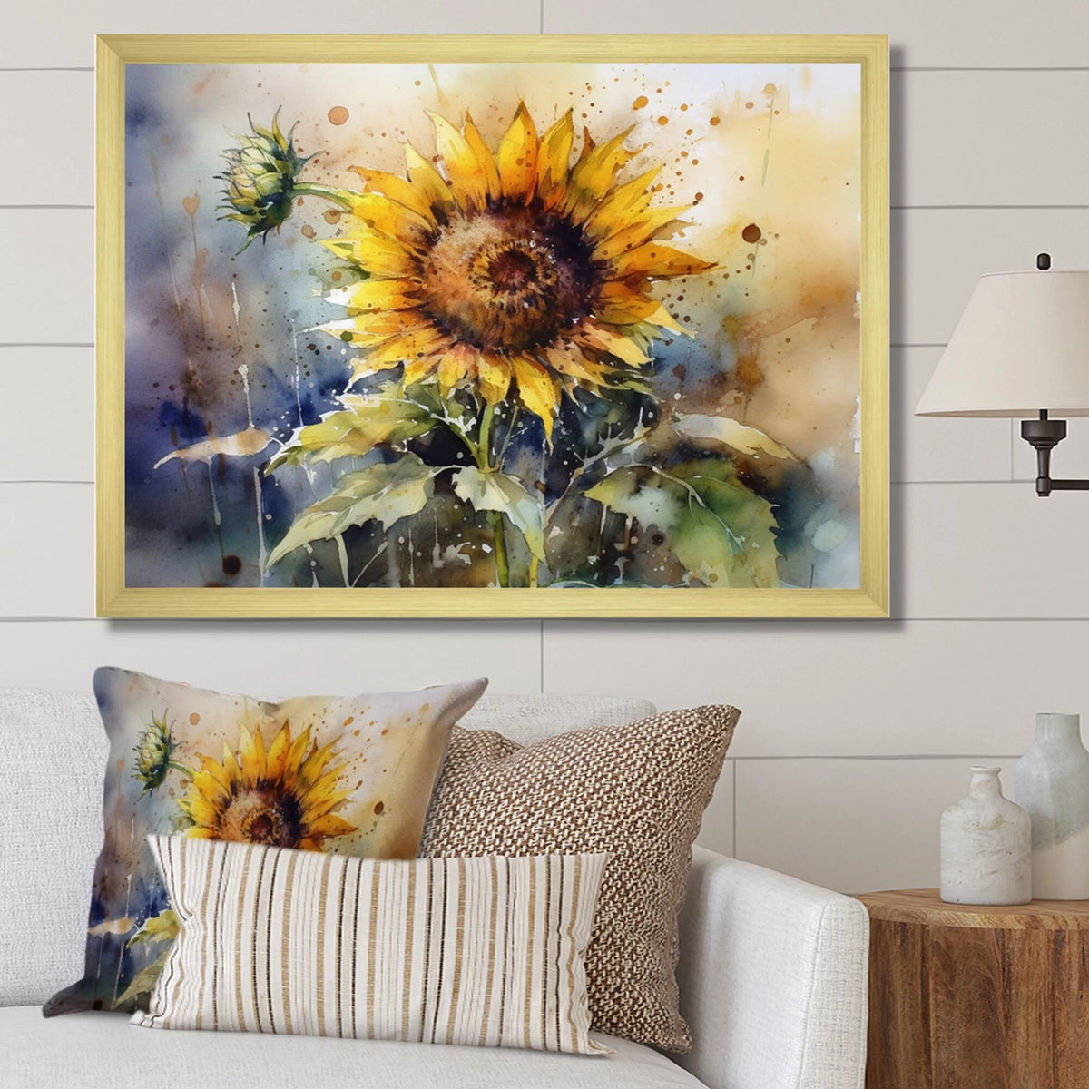 Floral Sunflower Framed Canvas Art Print 44 in. wide x 34 in. high K6568