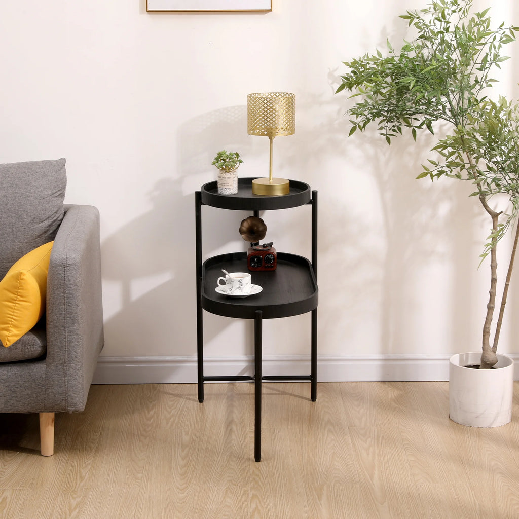 Black 2-Tier Side Table with Storage Y822