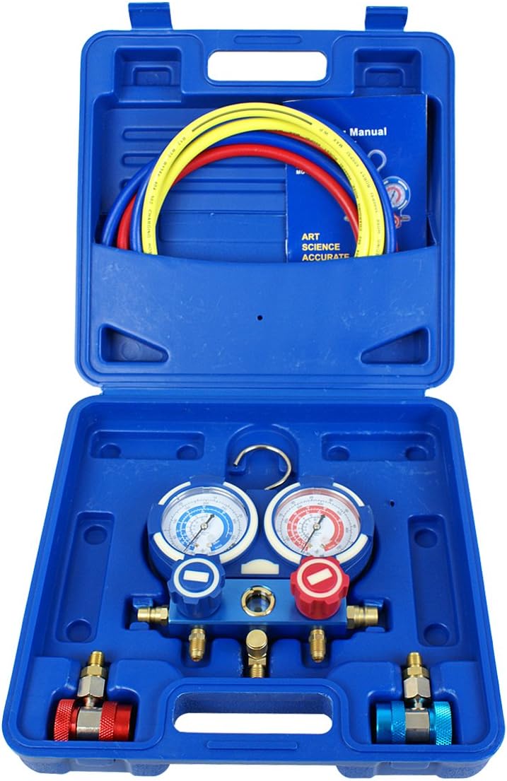 A/C Manifold Gauge Set R134a Refrigeration Kit Brass 4FT w/Case, 1/4 SAE Fittings C985925