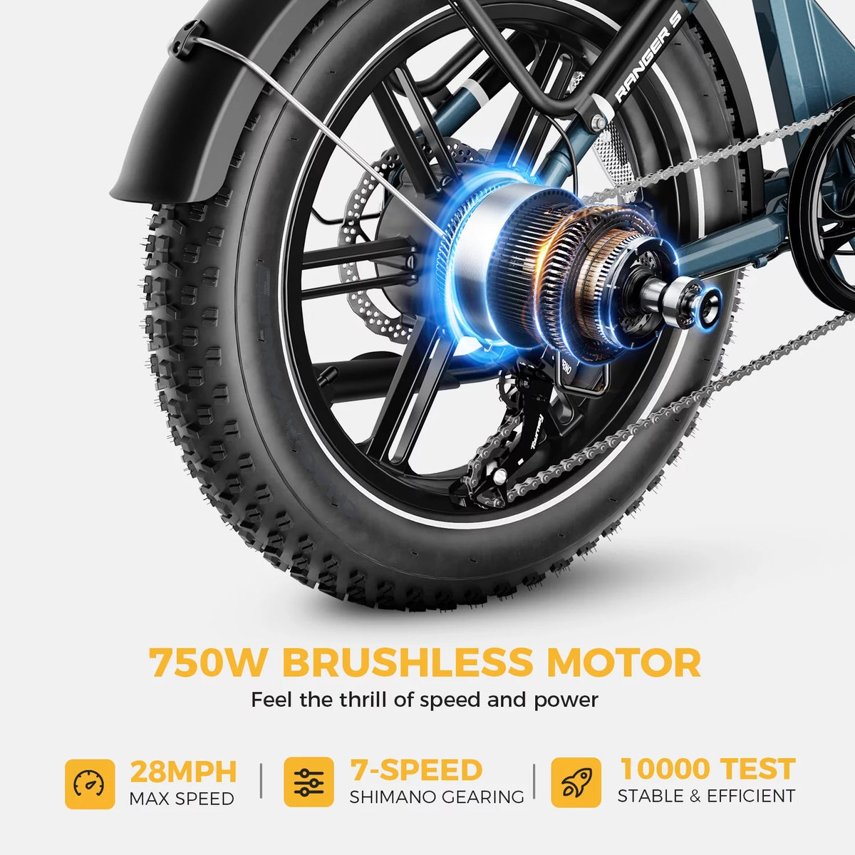 Folding Electric Bike with 48V 14.4AH Removable Battery, 20 x 4.0 Fat Tire Step-thru R62544