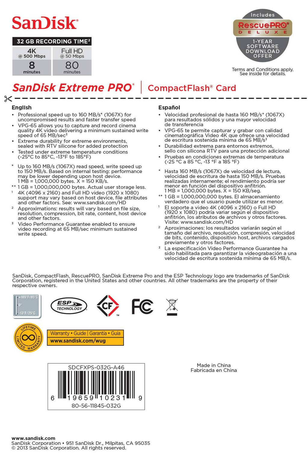 32GB CompactFlash Memory Card H40109