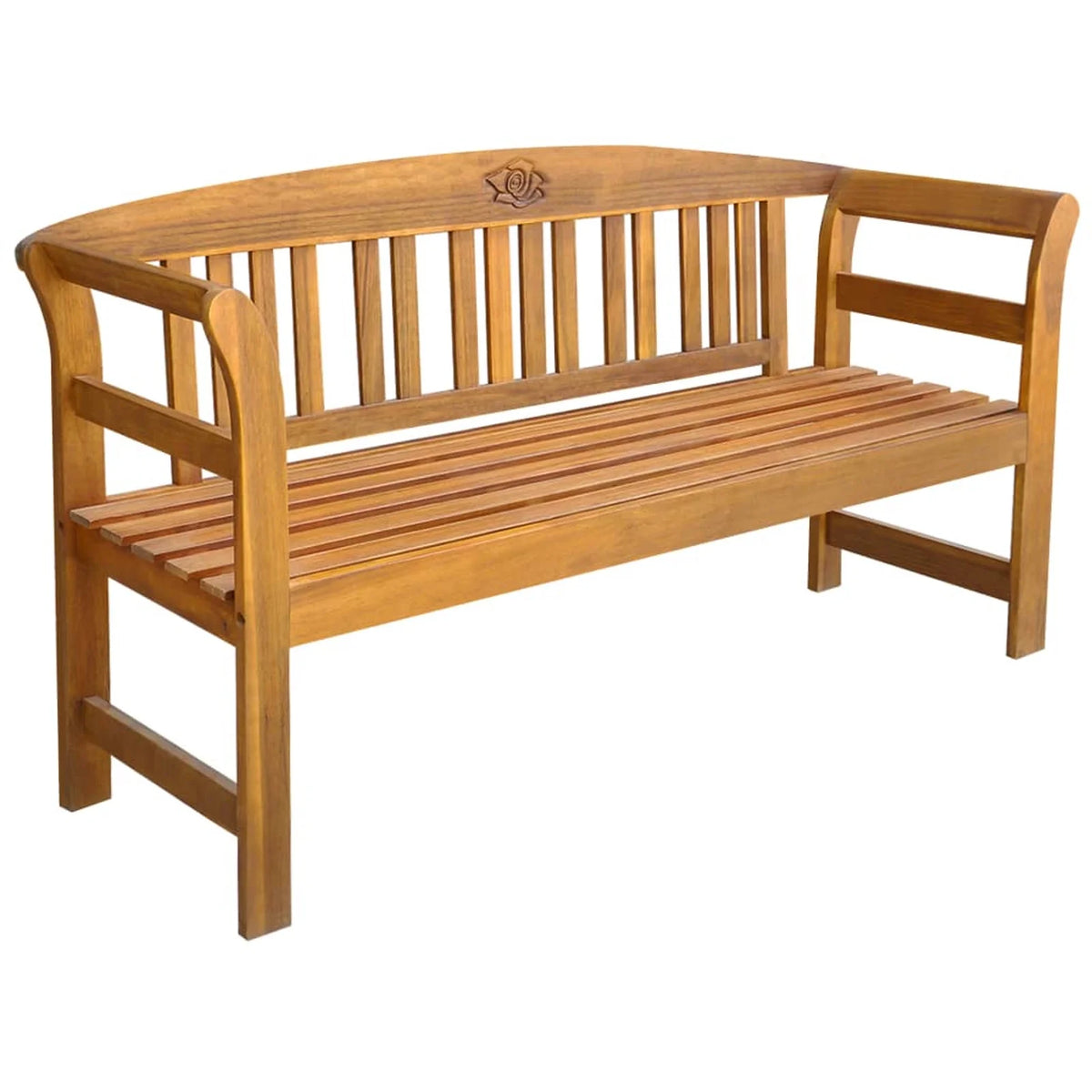 61.8 Inches Acacia Wood Garden Bench with Backrest and Curved Armrest G528113