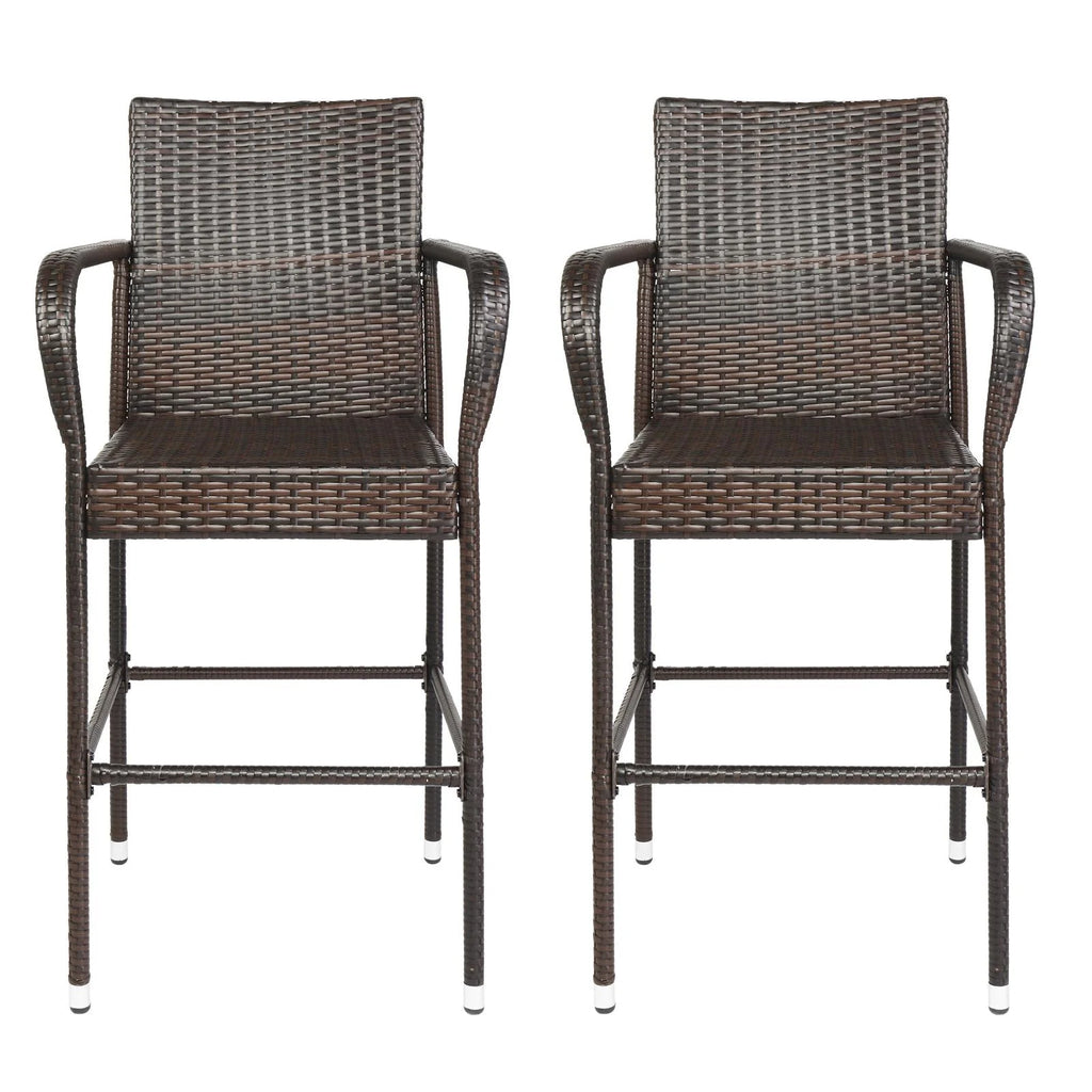 Brown Gradient Wicker Rattan Bar Stools with Footrest T780