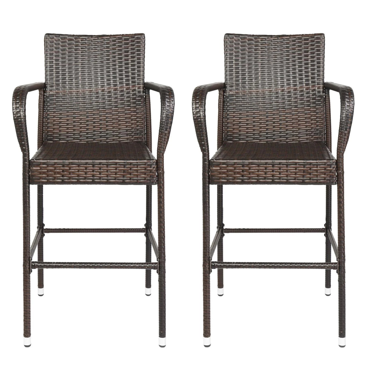 Brown Gradient Wicker Rattan Bar Stools with Footrest T780