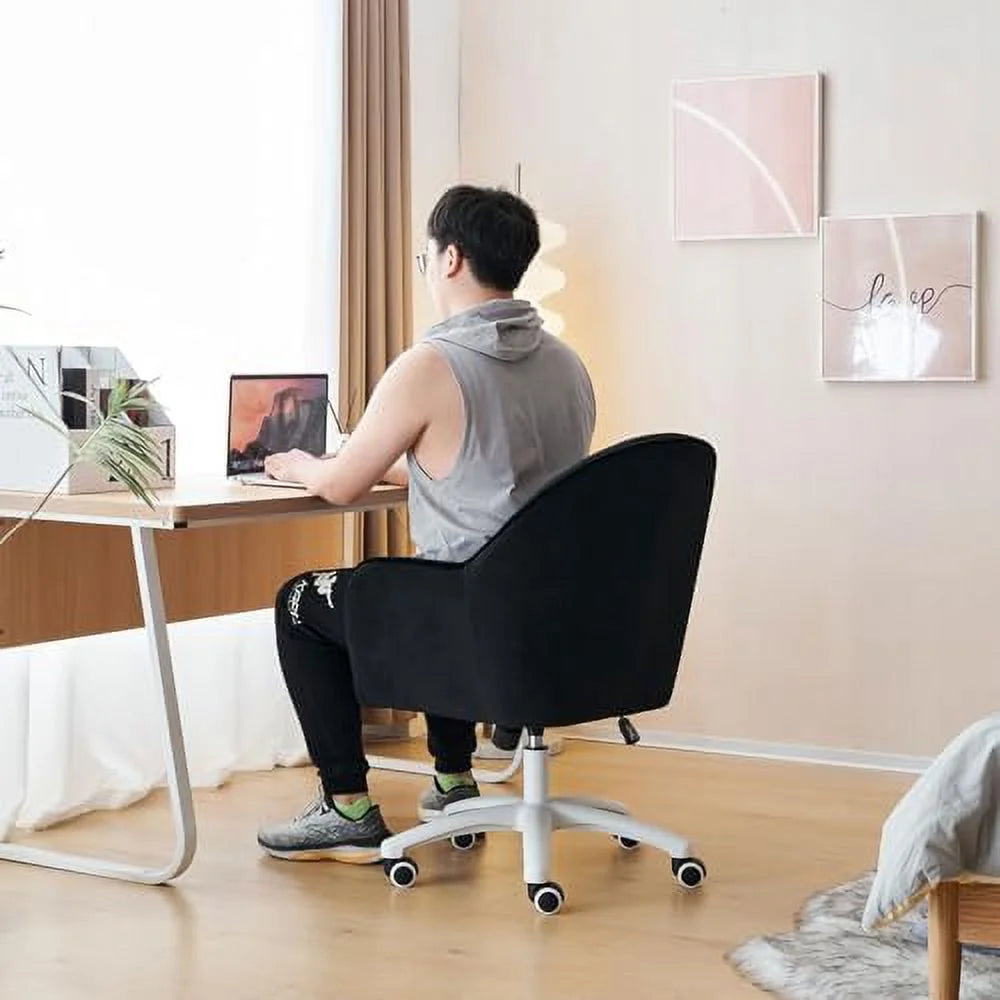 White Velvet Desk Chair with Wheels U71550
