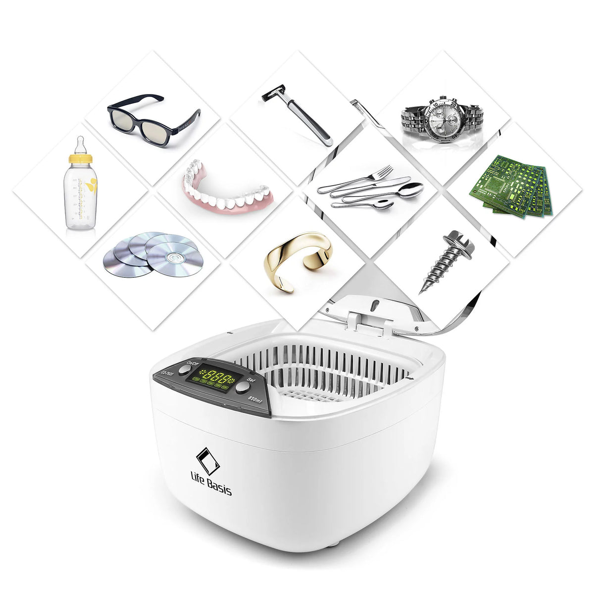 850ml Ultrasonic Jewelry Cleaner with 5 Digital Timer J6776