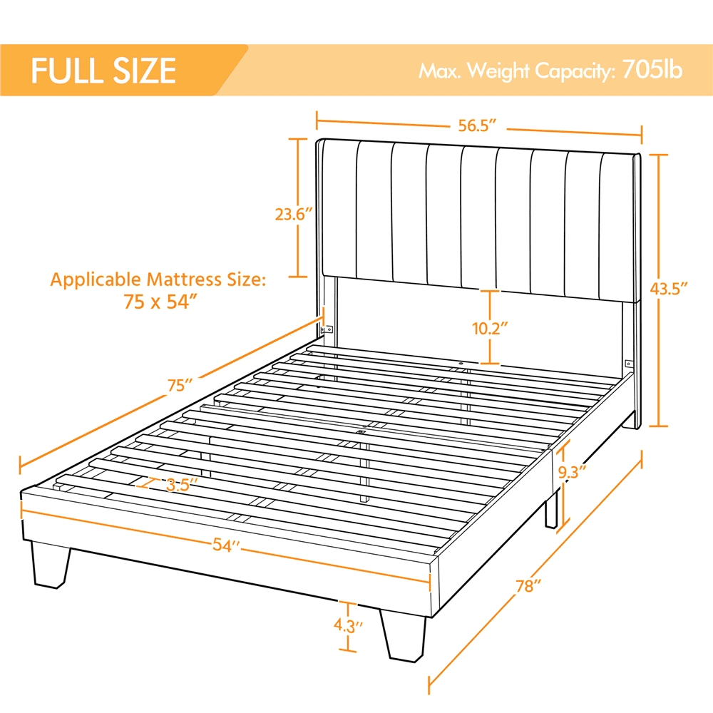 Full Dark Gray Wingback Bed with Tufted Headboard Y9483