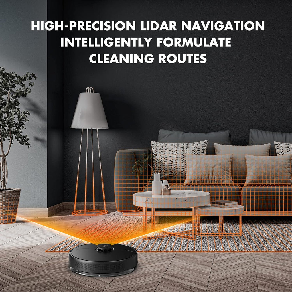 Robot Vacuum and Mop 2-in-1 with Lidar Navigation, 2000Pa Suction, Black Y908324