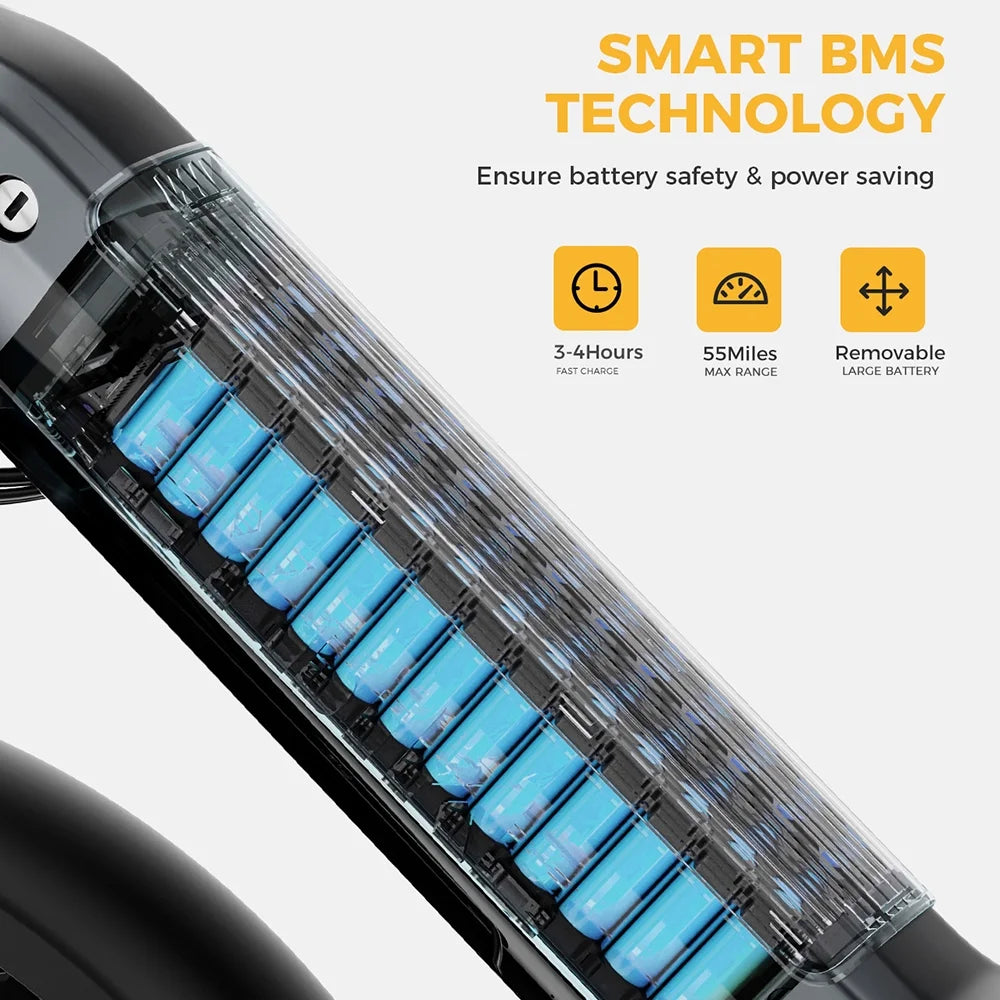 Folding Electric Bike with 48V 14.4AH Removable Battery, 20 x 4.0 Fat Tire Step-thru R62544