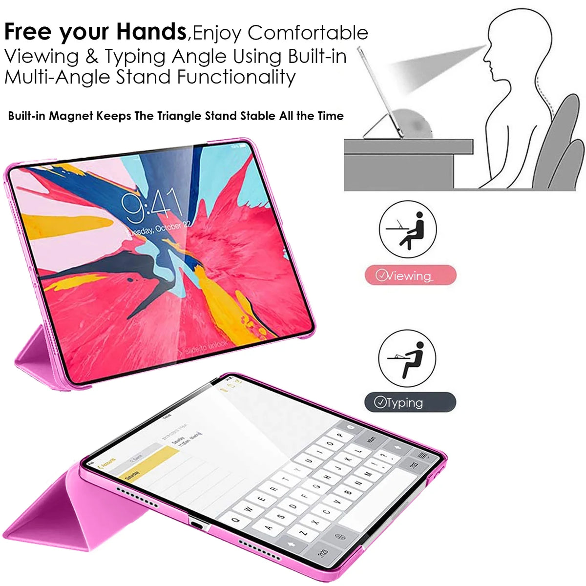 Pink Slim Lightweight Protective PC Dual Angle Stand Cover for iPad Pro 12.9 Inch I400171
