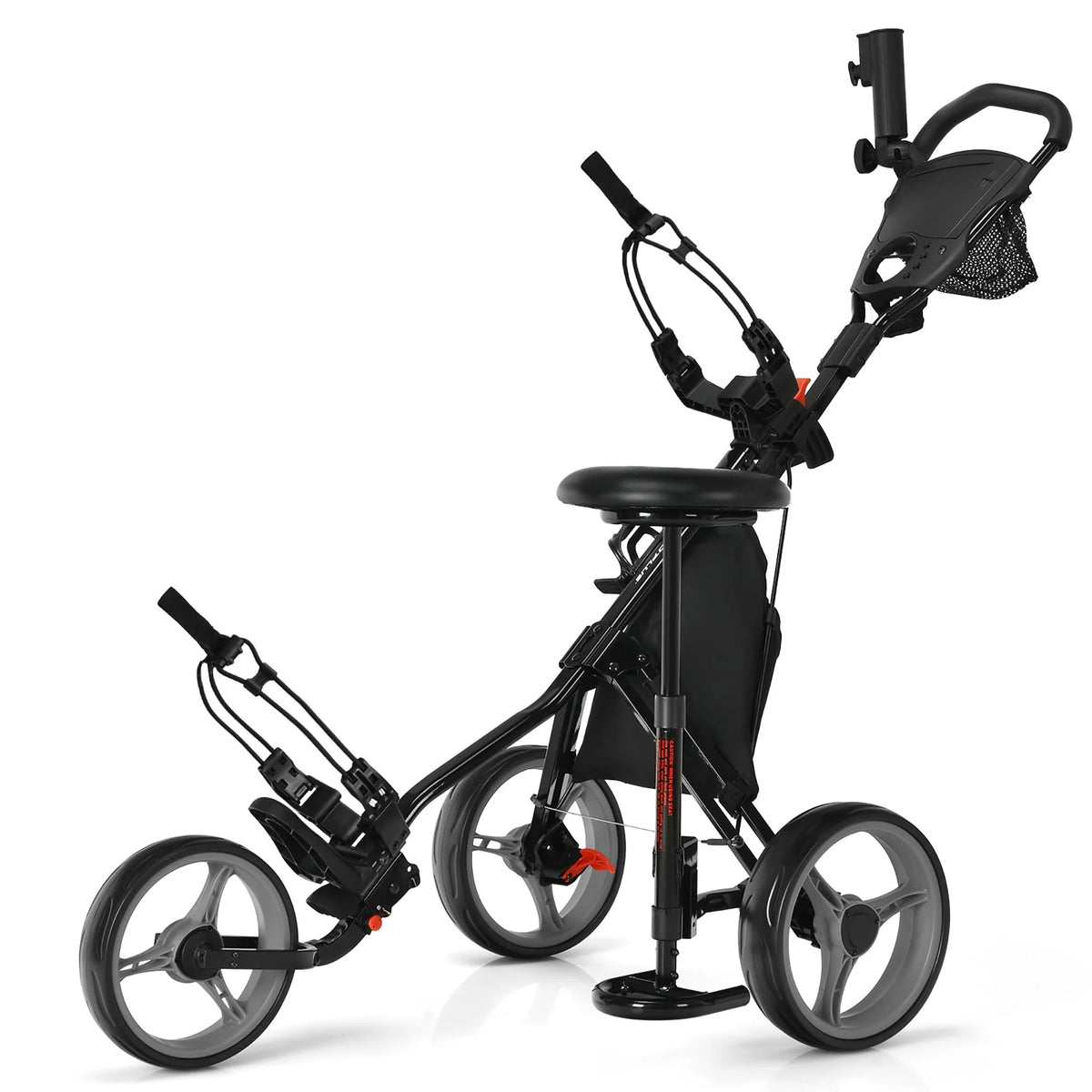 Folding 3 Wheels Golf Push Cart with Seat Blue P74565