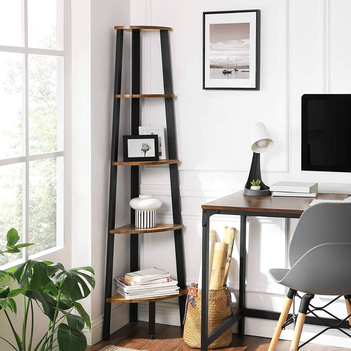 5-Tier Corner Bookcase with Metal Frame W403630