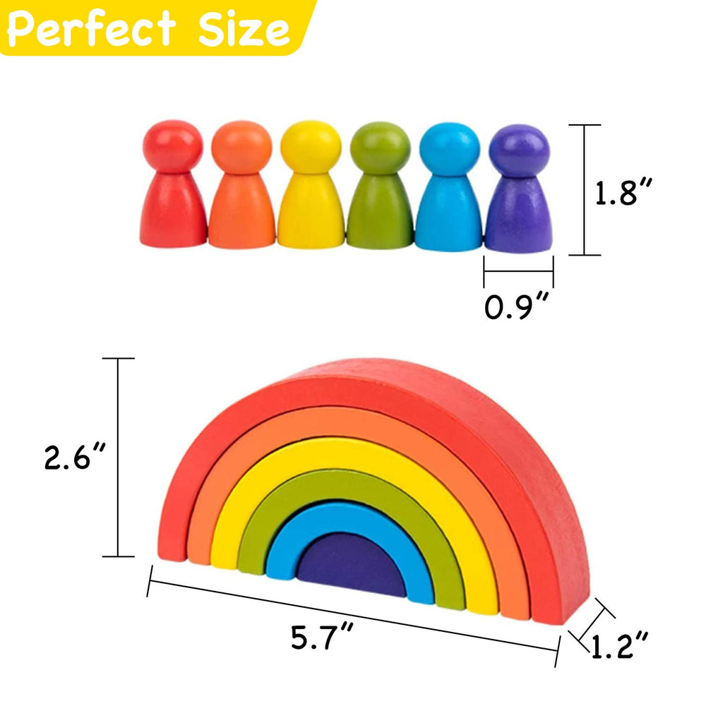 Wooden Rainbow Stacking Game Geometry Building Blocks Montessori Educational Toy F19414