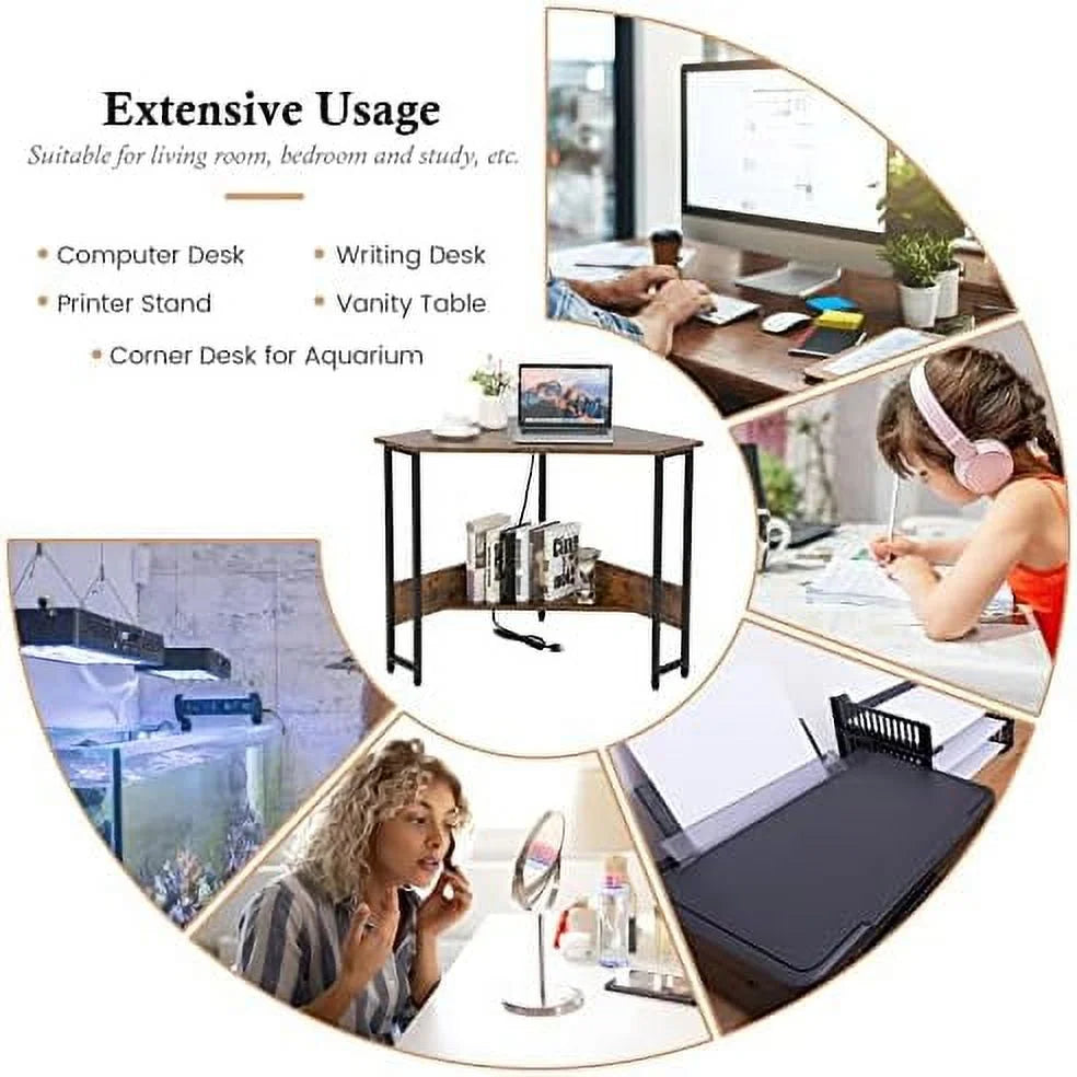 Corner Desk with Power Outlet Triangle Computer Desk U812312