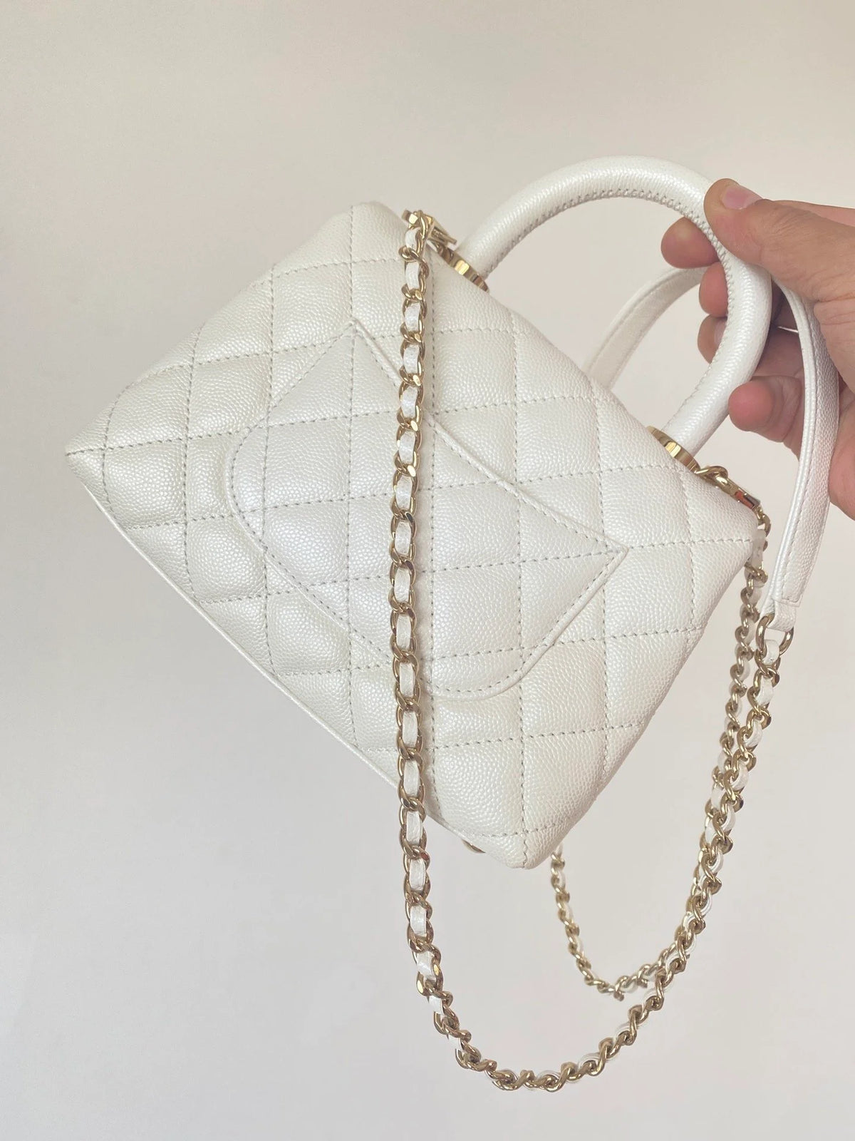 Mini Flap Bag Top Handle White V35794