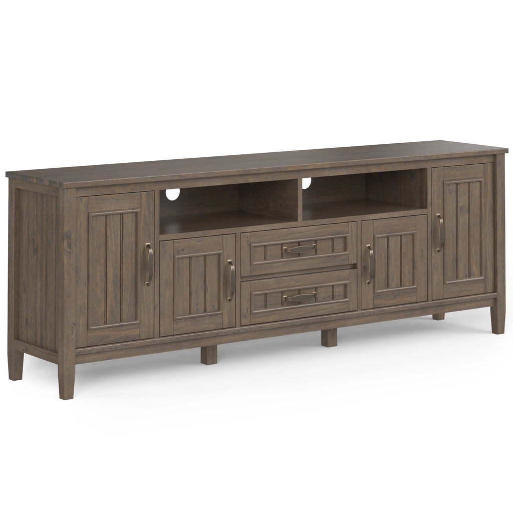 72 inch Wide Solid Wood Contemporary TV Media Stand in Smoky Brown Q384