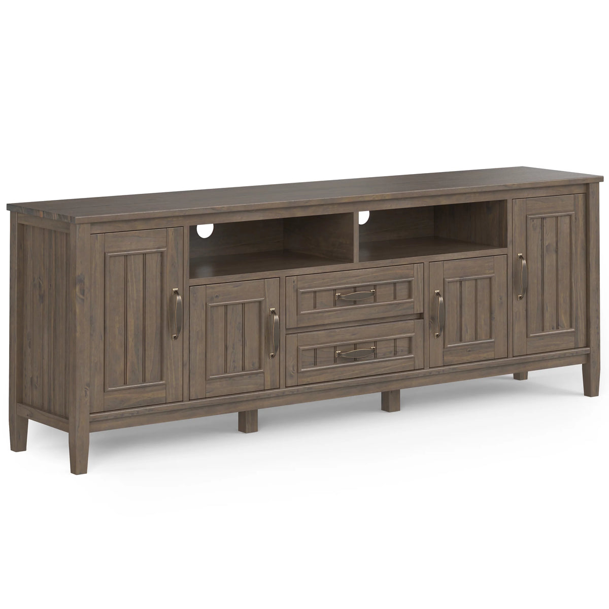 72 inch Wide Solid Wood Contemporary TV Media Stand in Smoky Brown Q384