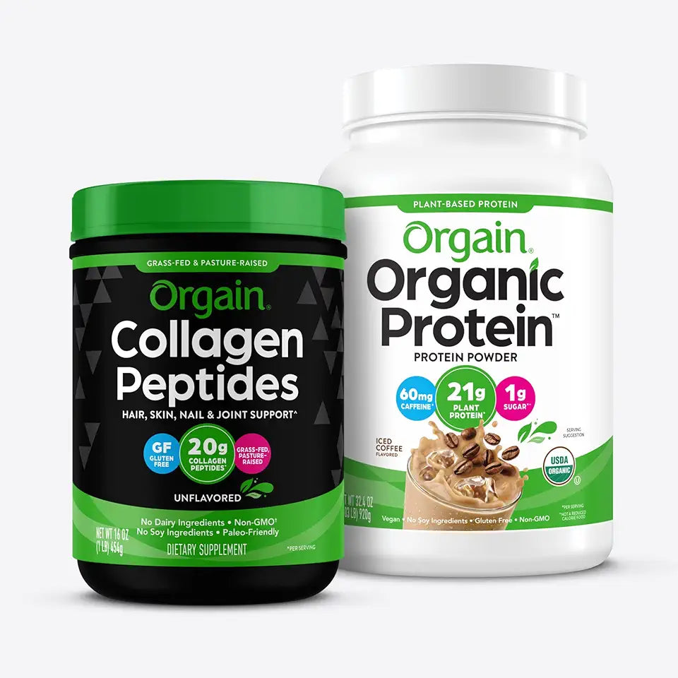 Grass Fed Hydrolyzed Collagen Peptides and Iced Coffee Organic Plant Based Protein Powder G3889