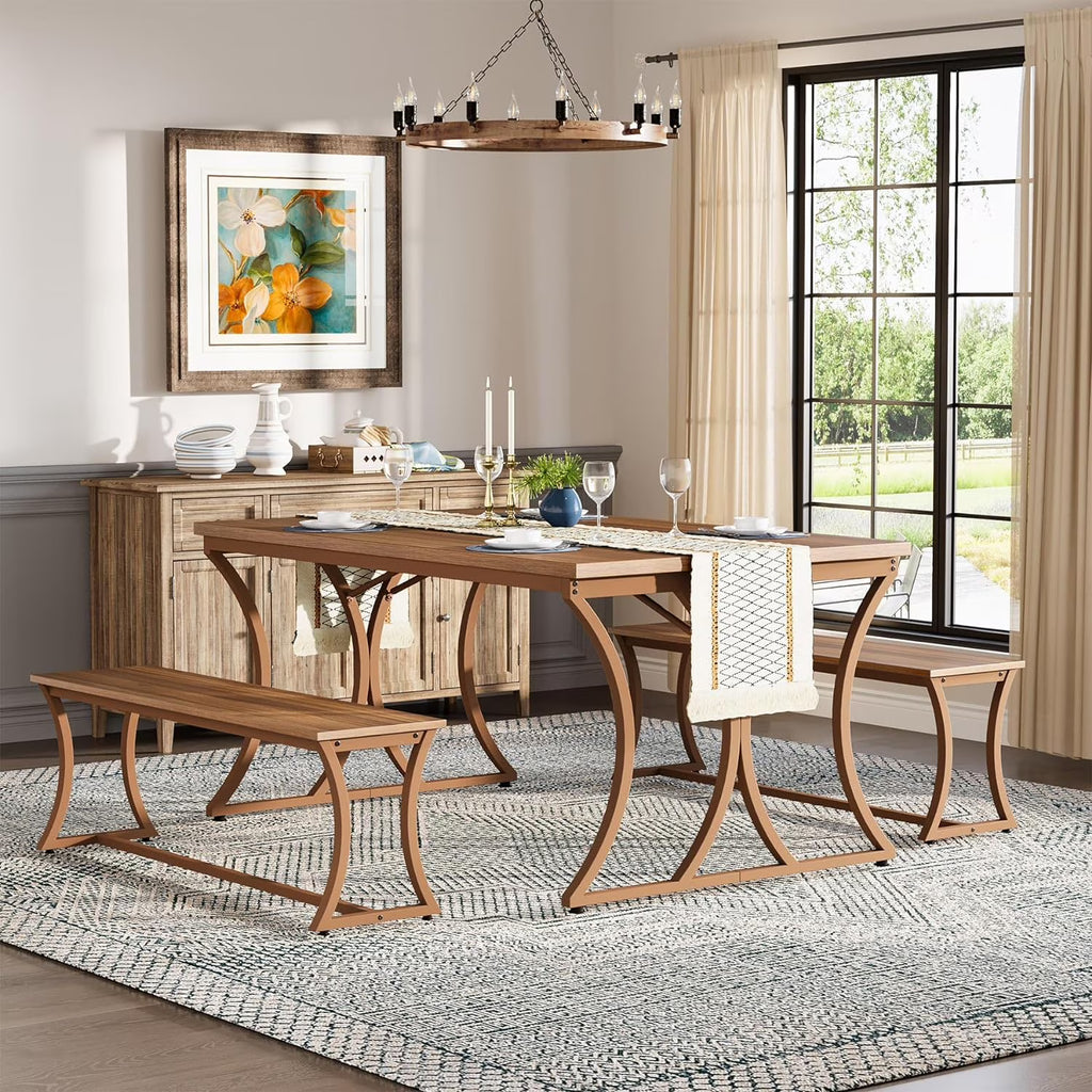 51-Inch Dining Table Set with 2 Benches & Table Runner B70899