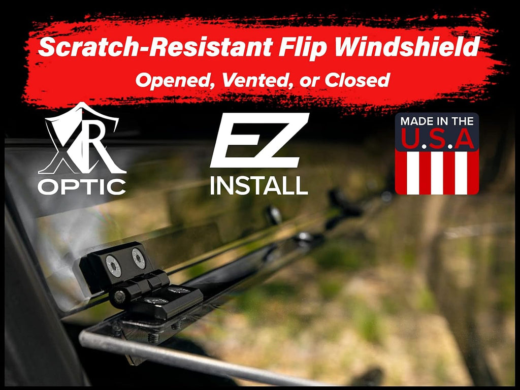 Heavy-Duty Scratch Resistant Flip Windshield for John Deere Gator XUV 865E / 865M, 1/4" Thick Polycarbonate E7666