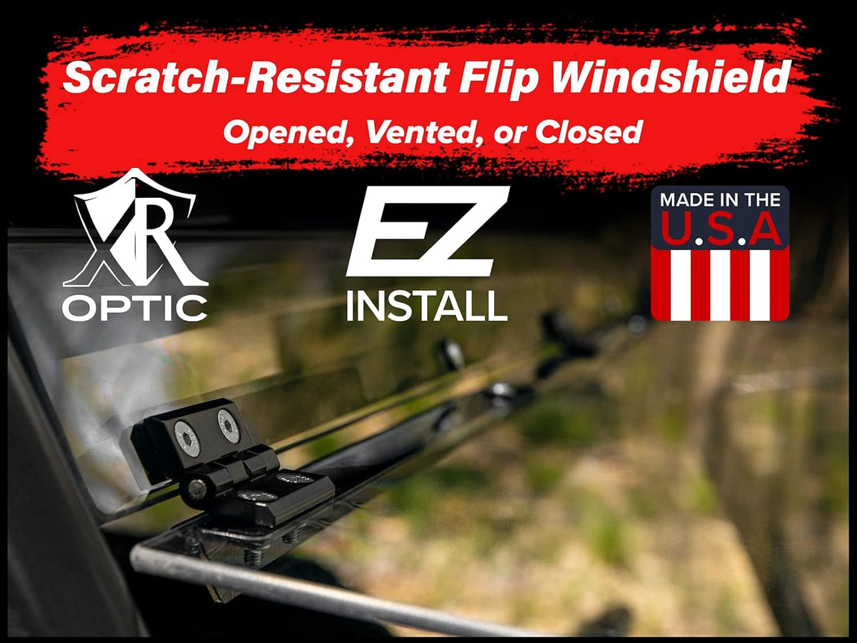Heavy-Duty Scratch Resistant Flip Windshield for John Deere Gator XUV 865E / 865M, 1/4" Thick Polycarbonate E7666