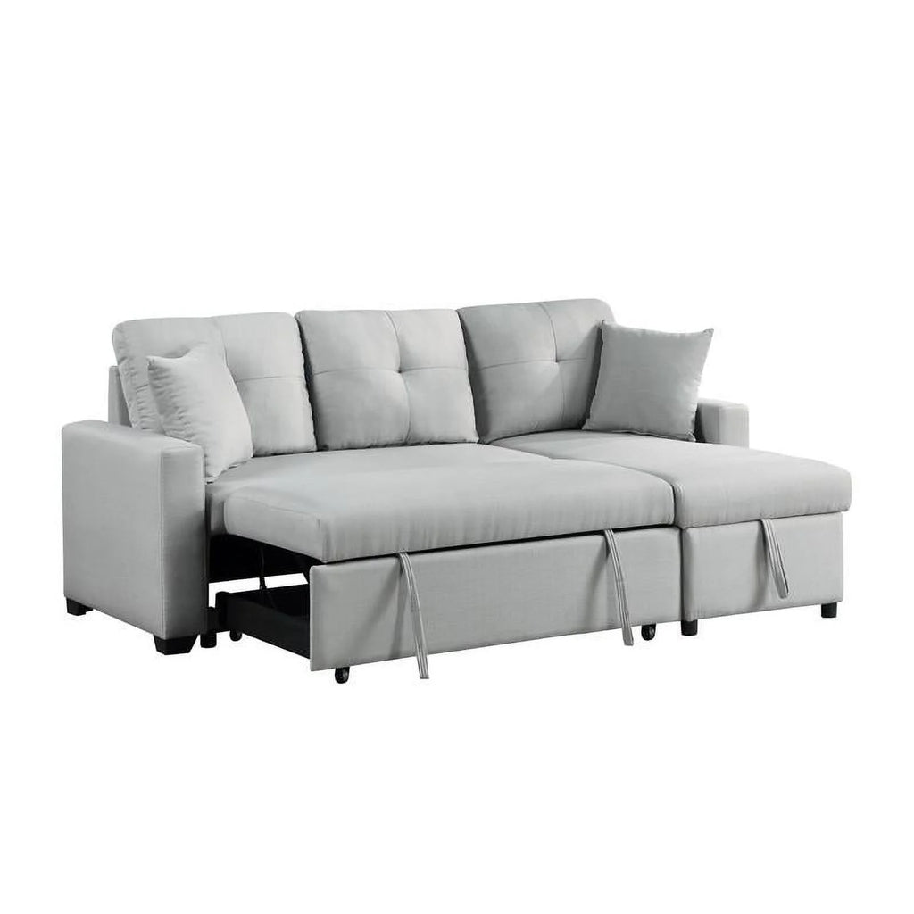 Gray Linen Reversible Sleeper Sectional Sofa with Storage Chaise A6272