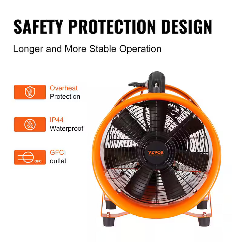 Portable 8 in. Heavy Duty Blower Fan with Duct Hose 195W 1070CFM F39199