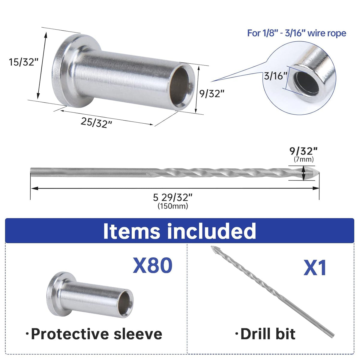 80Pack Cable Railing Kit T316 Stainless Steel Sleeves Grommet Z557314