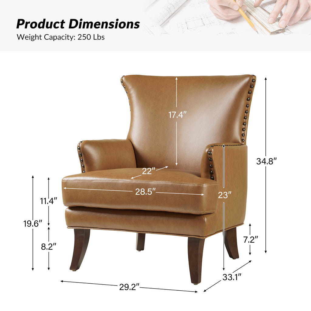 Camel Leather Upholstered Accent Chair Wood Leg X277894