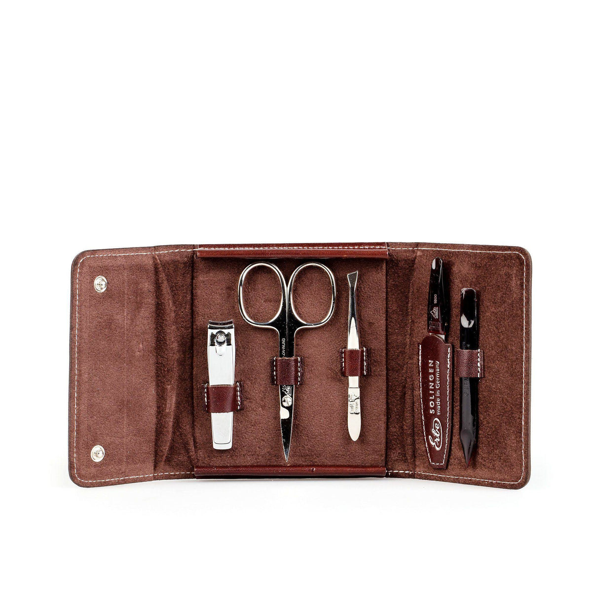5-Piece Manicure Set with Cowhide Snap Case W3120