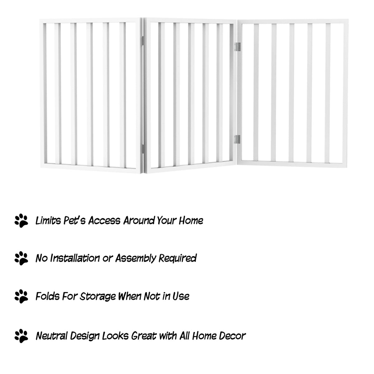 White Wooden Freestanding Folding Accordion Style Dog Gate F544