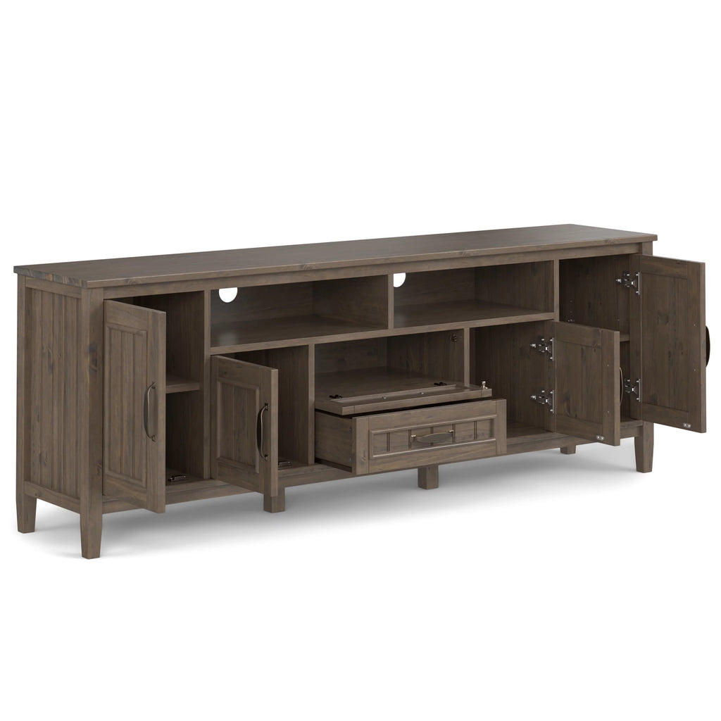 72 inch Wide Solid Wood Contemporary TV Media Stand in Smoky Brown Q384