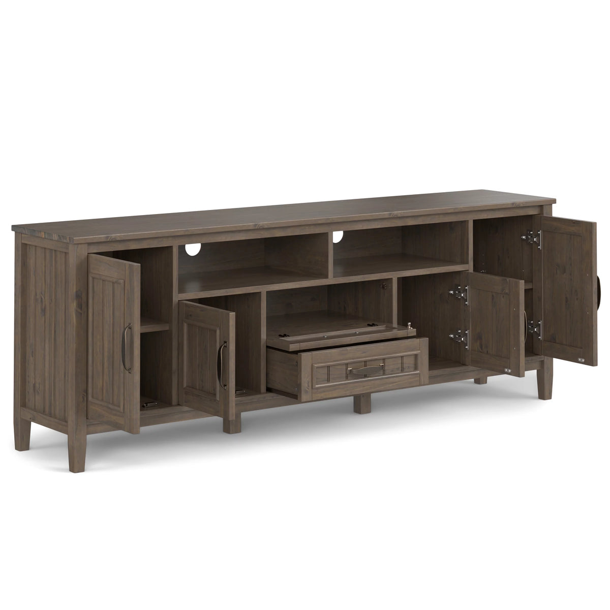 72 inch Wide Solid Wood Contemporary TV Media Stand in Smoky Brown Q384