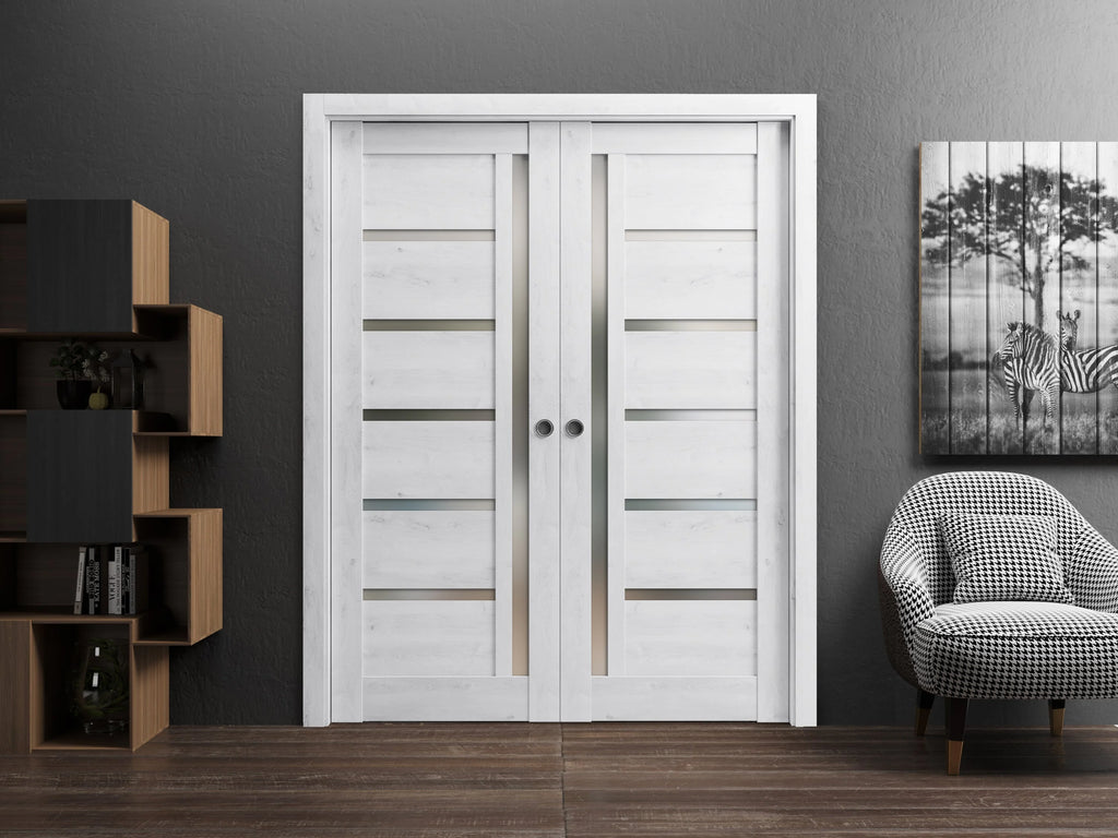 Sliding French Double Pocket Doors 84 x 84 inches Solid Wood Interior Doors T264