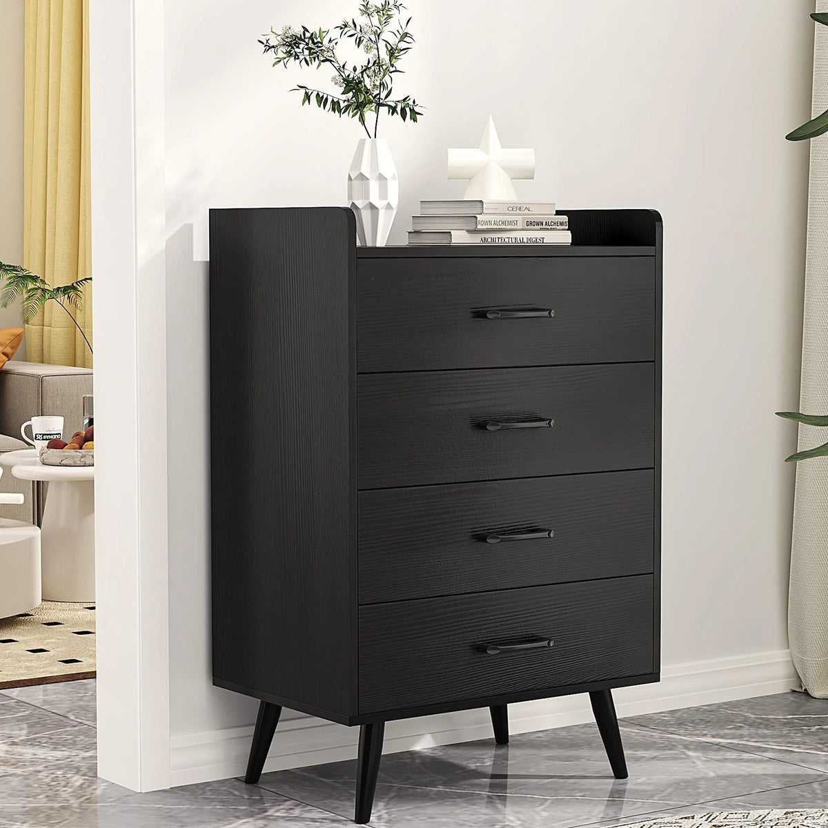 Black 4 Drawer Wood Dresser N60536