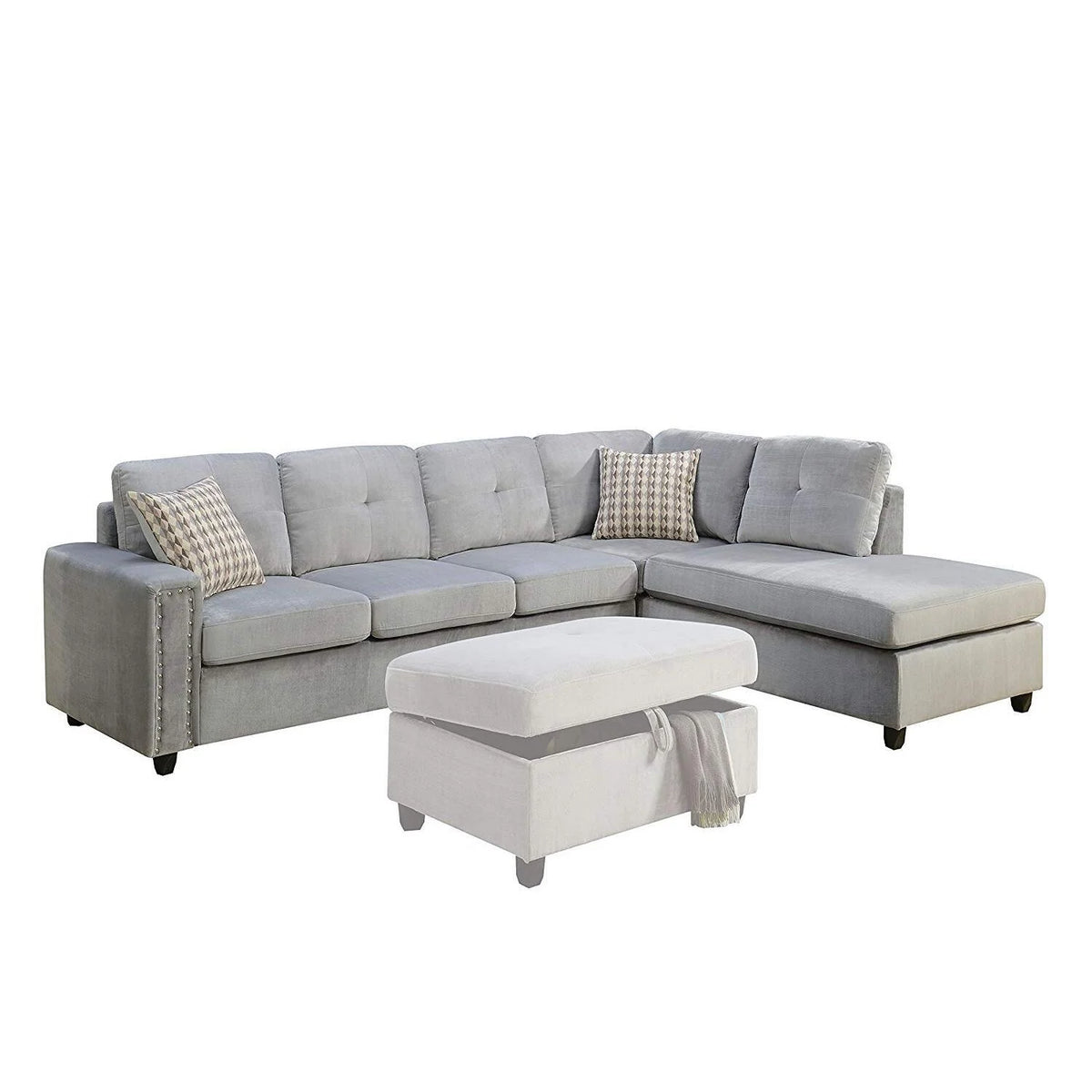 Gray Velvet Sectional Sofa O826