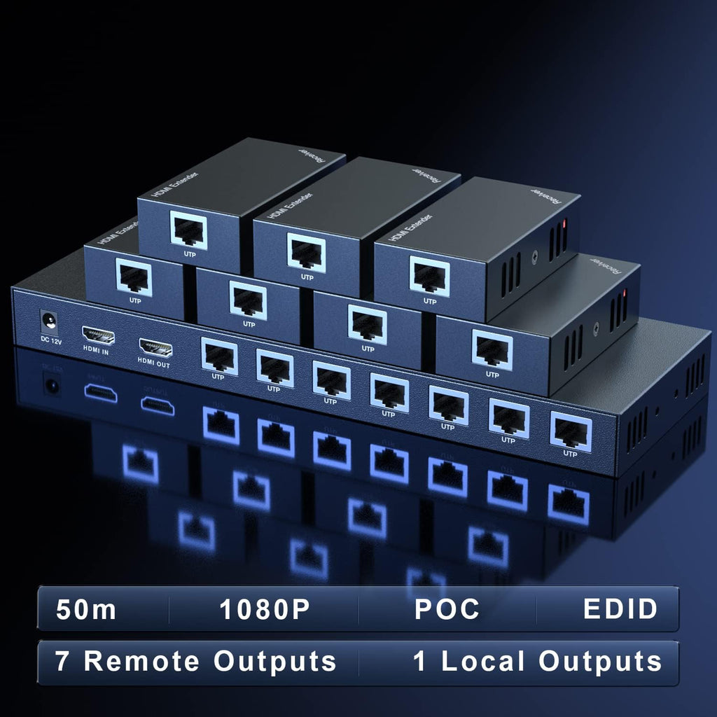 HDMI Splitter Extender 1x4 1080P Over Cat5e/6 Loopout 1 in 4 Out H4839
