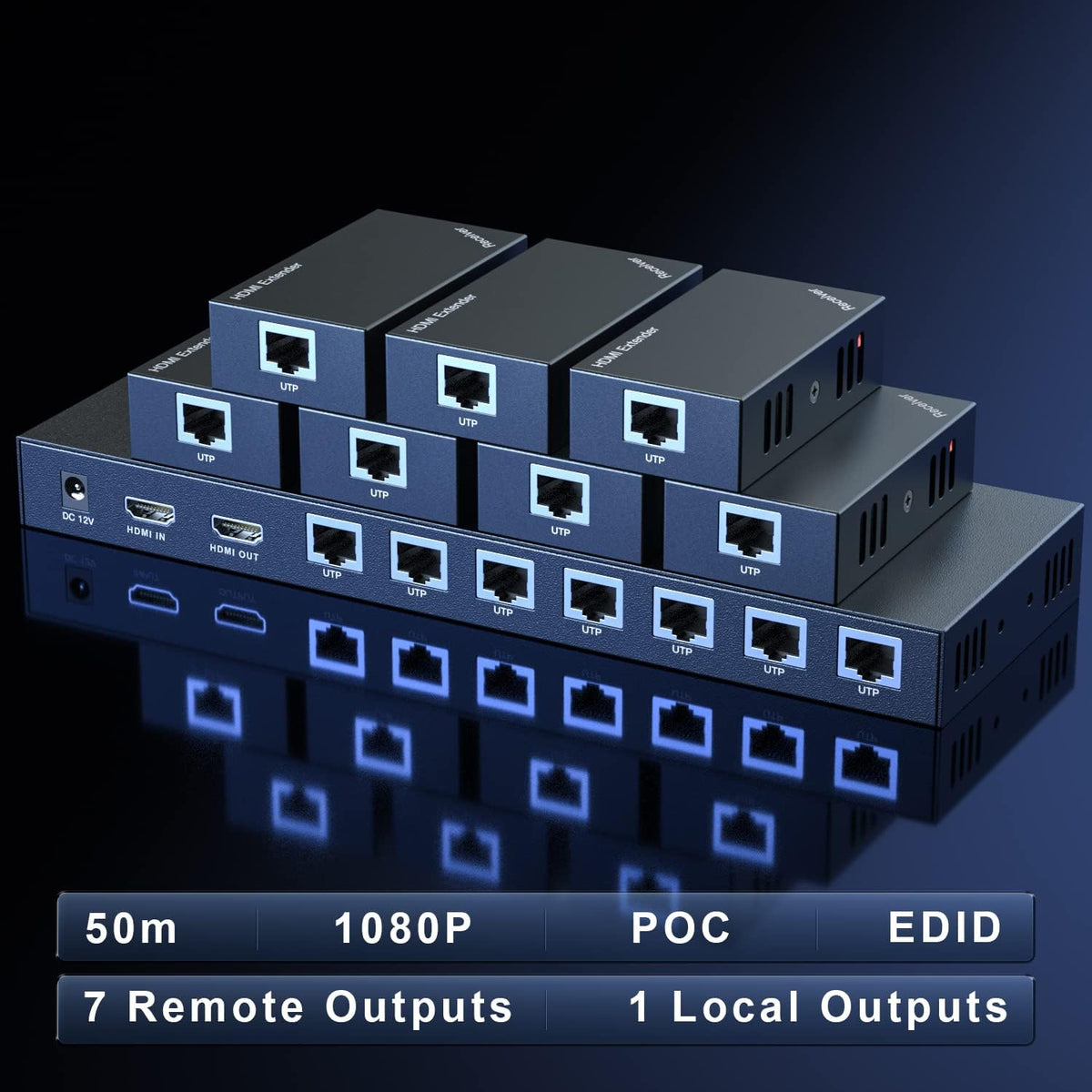 HDMI Splitter Extender 1x4 1080P Over Cat5e/6 Loopout 1 in 4 Out H4839