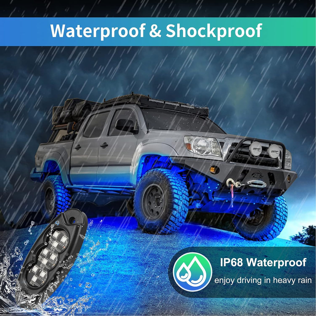 12 Pods LED Rock Lights Kit, APP/RF Control Multicolor Waterproof Exterior Rock Lights B3379