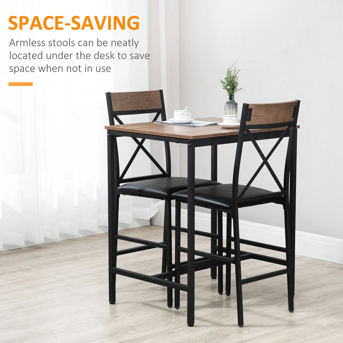 3 Piece Dining Table and Chairs Set with PU Padded Stools O60725