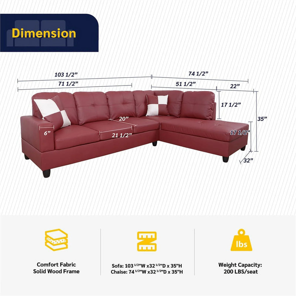 Wine Red Right-Facing Sectional Sofa Set I341