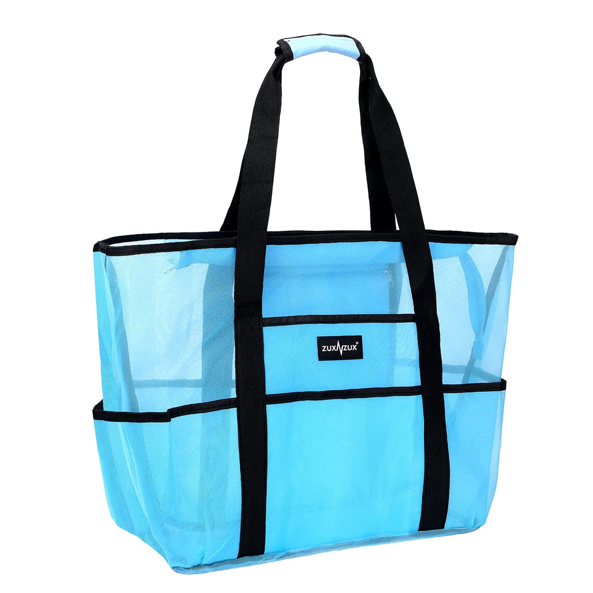 Large Blue Nylon Mesh Beach Pool Bag with Zipper and 8 Pockets B1996