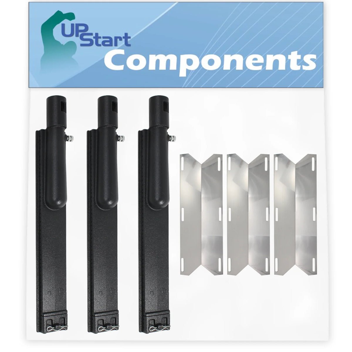 3-Pack BBQ Gas Grill Tube Burner & Heat Shield Plate Replacement Parts H6577