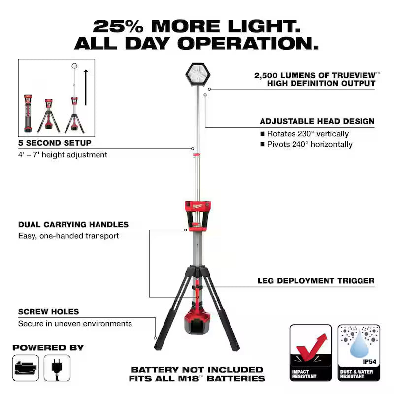 18-Volt Lithium-Ion Cordless Tower Light with Two 6.0 Ah Batteries O755