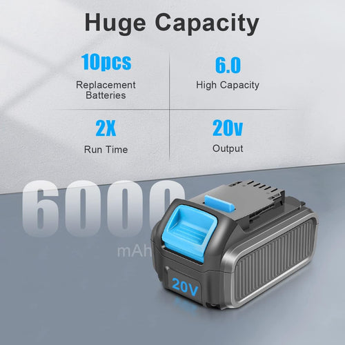 10 Packs 20V 6.0Ah Battery with LED Indicator H667243