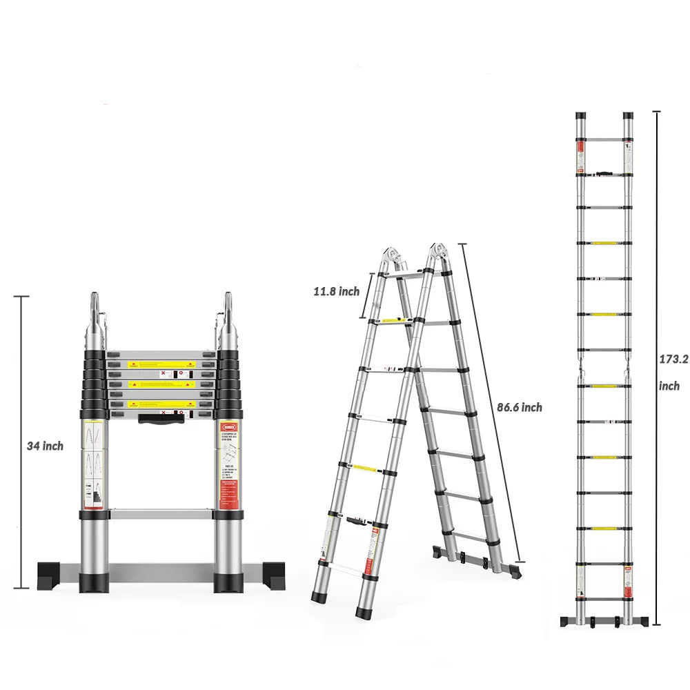 16.5FT Aluminum Telescoping Extension Ladder with Wheels 330lb Capacity Z583820