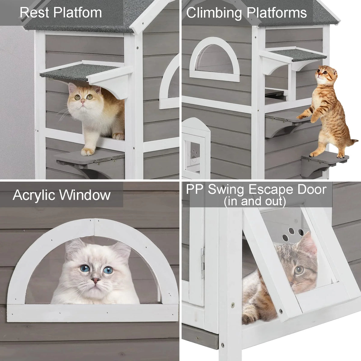 Weatherproof Two Story Wooden Outdoor Cat House Y3963